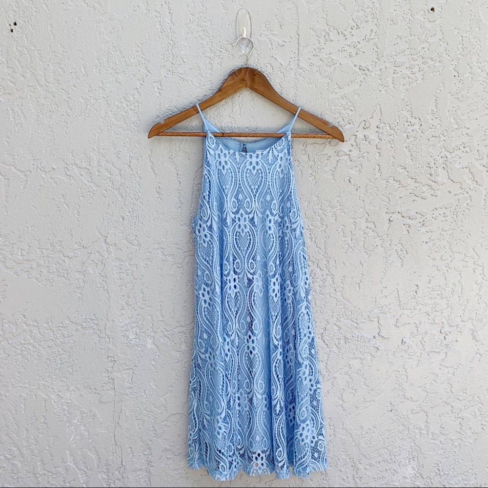 Sky Blue Crochet Mini Summer Dress Wedding Size M